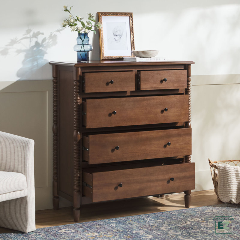Walker Edison Vivienne Easy Assembly Solid Wood Spindle 5-Drawer